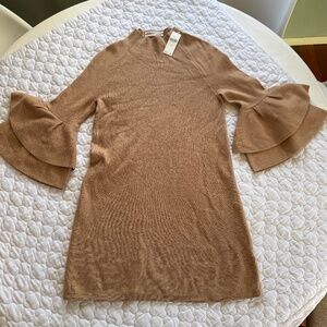 Anthropologie Tan Mini Dress with Bell Sleeves